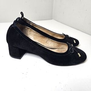 JACK ROGERS Miranda Mid Heel Suede Black Pumps Women's Size 6.5 Front Bow